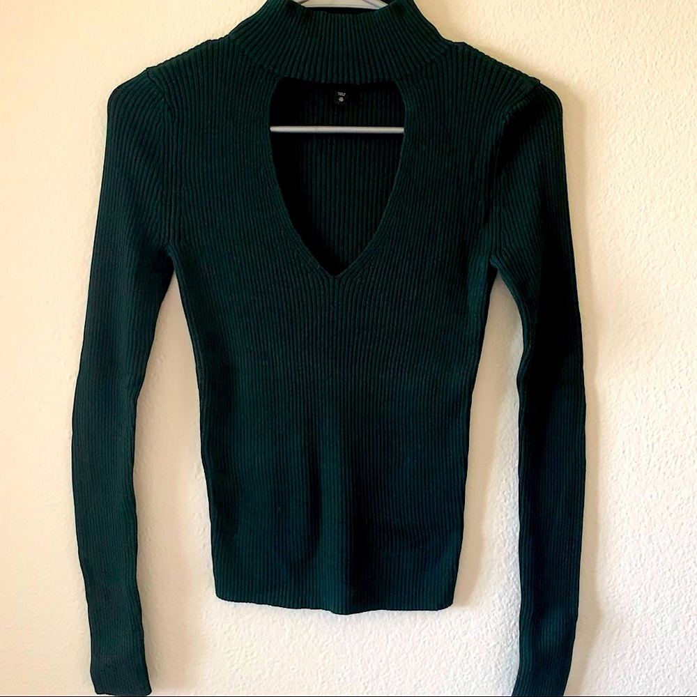 Express, fitted sweater, high neck w/ V-neck cut out, teal, XS